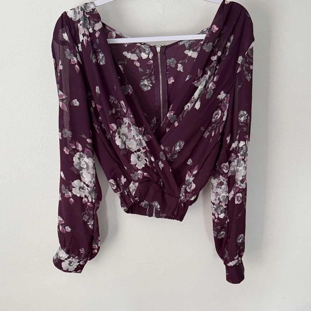 Charlotte Russe Floral Wrap Blouse - Dark Purple